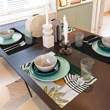 Boho Placemats, Modern Minimalist Art Abstract Geometric Sun Plant Print Washable Fabric Placemats Table Kitchen Dining Party 12x18 Inch Set of 6