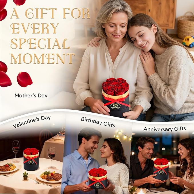 7 Roses Flowers for Delivery - Forever Preserved Flowers in Box for Delivery Preserved Roses Gifts Anniversary Birthday Gifts for Women Mom Wife Her Mothers Forever Flower Gift for Grandma
