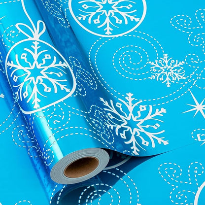 MAYPLUSS Christmas Wrapping Paper Roll - 17 Inch X 33 Feet- Christmas snowflake Bell Gift Holiday Pattern Foil Wrapping Paper Sheets Winter Gift Wrap for Holiday, Party, Birthday & Festive Decoration