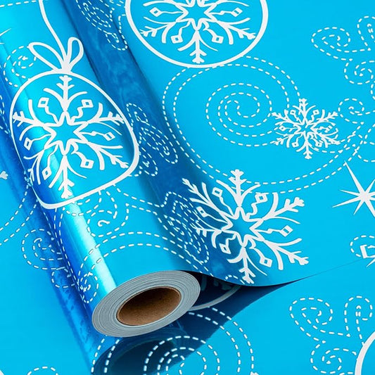 MAYPLUSS Christmas Wrapping Paper Roll - 17 Inch X 33 Feet- Christmas snowflake Bell Gift Holiday Pattern Foil Wrapping Paper Sheets Winter Gift Wrap for Holiday, Party, Birthday & Festive Decoration