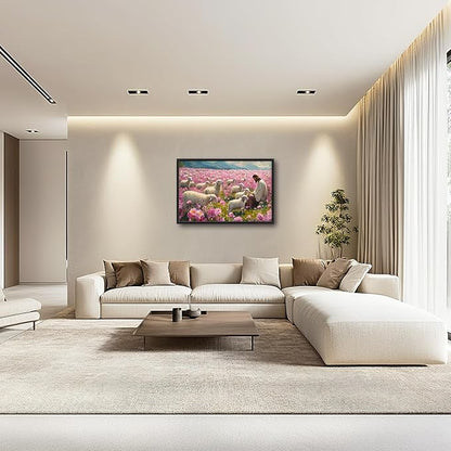 Jesus Lamb Large Wall Art Christian Religious Painting Wall Decor Church Canvas Prints Pink Pictures Framed Artwork Decoration for Prayer Bedroom Living Room Office 36"x24"