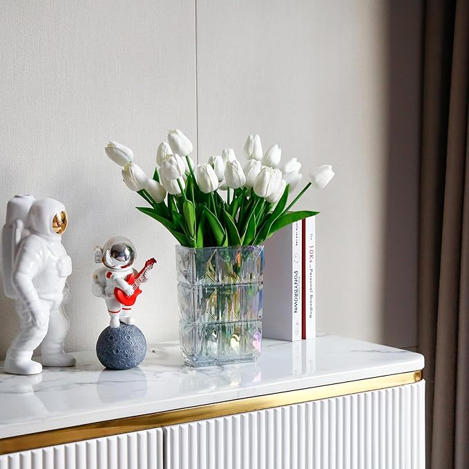 36 PCS White Tulips Artificial Flowers 13" PU Fake Flowers for Wedding Home Decor(White)