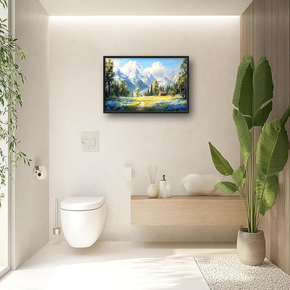 Mountain Large Wall Art Framed Wall Decor for Living Room, Countryside Wildflowers Pictures Oversized Canvas Print Painting Modern Extra Large Framed Artwork for Bedroom Office Home Decor 36"x24"