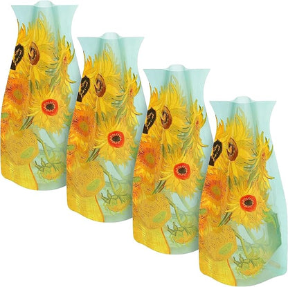MODGY Expandable Flower Vase, Plastic Decorative Modern Foldable Printed Vases for Centerpieces for Wedding, Dining Table, Home Decor, Living Room, Bathroom, Office, Sunflowers, 4 Pack