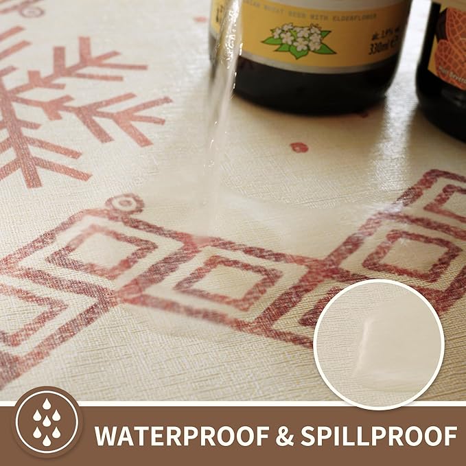 Rectangle Table Cloth,100% Waterproof Tablecloth Oil Proof Spill Proof Vinyl Table Cloth, Wipe Clean Plastic Table Cover for Dining, Camping, Indoor and Outdoor 54" x 120",Snowflake
