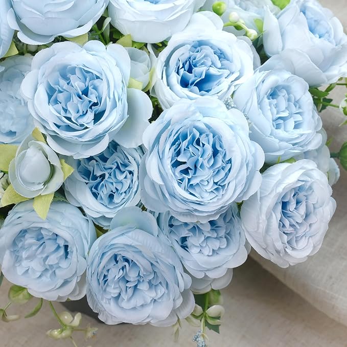 6 Pcs Peonies Artificial Flowers Bulk, Blue Silk Peonies Fake Bouquet for Floral Centerpieces, Realistic Faux Peony Flower for Flower Arrangements Wedding Decoration vase
