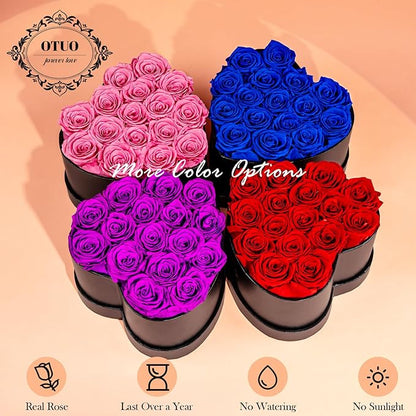 16 Preserved Roses in Heart-Shaped Box, Flowers for Delivery Prime Last up 2 Years, Real Forever Flowers for Wife, Girlfriend, Mother, Eternal Roses for Anniversary - Red