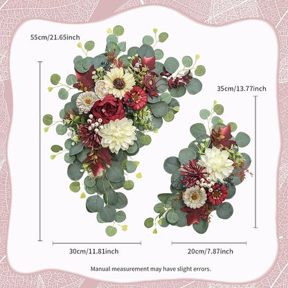 Artificial Wedding Arch Flowers for Wedding Sign,Set of 2 for Wedding Welcome Ceremony Sign,Faux Floral Swags,Wedding, Banquet and Reception Backdrop Floral Decoration (White Red)