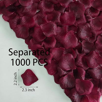 Separated 1000 PCS Artificial Burgundy Rose Petals for Romantic Night,Faux Wine Red Flower Petals for Flower Girl Weddings Valentine Day Party Romantic Decoration(Ready-to-use)