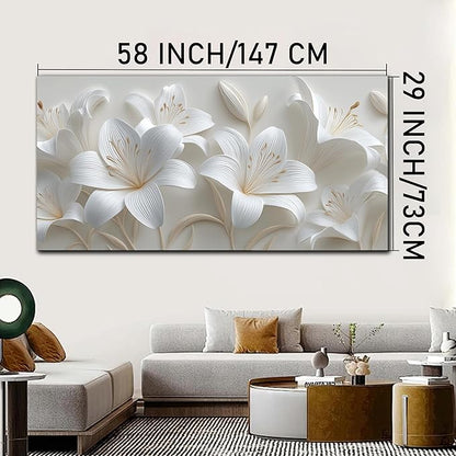 Tarfupth Large Floral Wall Art for Living Room White Flowers Artwork for Bedroom Teen Girls Room Office Kitchen Home Decor Canvas Prints 29"x58"