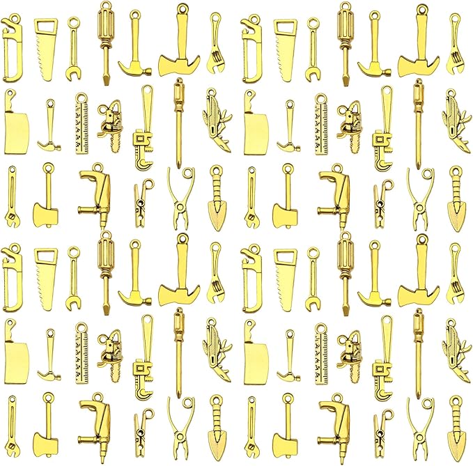 60pcs Antique Gold Tools Bracelet Charms for Jewelry Making Sets DIY Necklace Bracelet Keychain Crafting Charms Kit Craft Supplies (SN900)