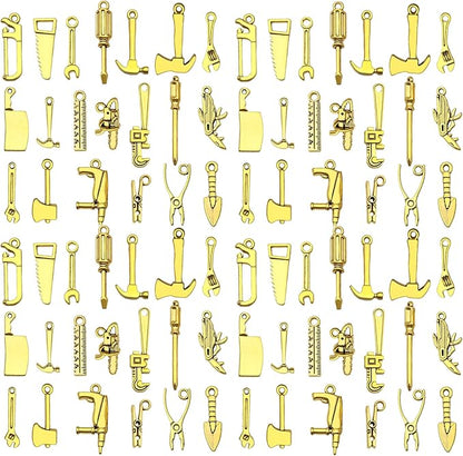60pcs Antique Gold Tools Bracelet Charms for Jewelry Making Sets DIY Necklace Bracelet Keychain Crafting Charms Kit Craft Supplies (SN900)