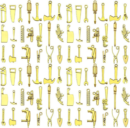 60pcs Antique Gold Tools Bracelet Charms for Jewelry Making Sets DIY Necklace Bracelet Keychain Crafting Charms Kit Craft Supplies (SN900)