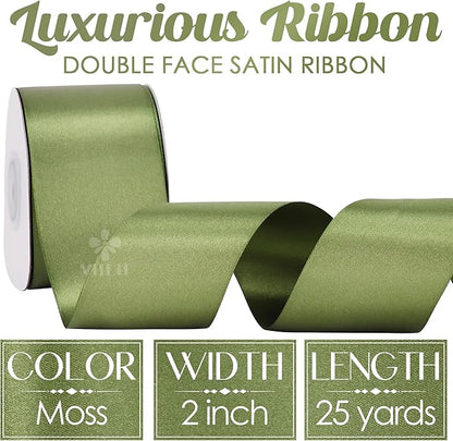 MEEDEE Moss Satin Ribbon 2 Inch Dark Green Ribbon Lux Double Faced Ribbons by 25 Yards Silk Green Satin Ribbons for Gift Wrapping, Weddings, Flower Bouquet, Holiday Decorating