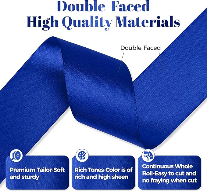 Royal Blue Satin Ribbon, Double Faced 2 Inch X 25 Yards Royal Blue Ribbon, Premium Satin Ribbon for Gift Wrapping, Crafts, Hair Bow Making, Sewing, Flower Bouquet, Wedding Party Decor