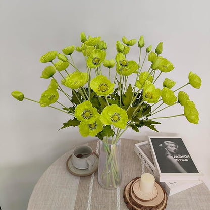 ATFL Green Poppy Flowers Artificial Bouquet for Wedding,12 Pcs Fake Faux Silk Poppies Bulk for Home Decor Table Centerpieces Floral Arrangement(23.5‘’, Green)