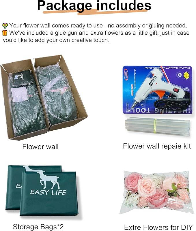 Luxury‌ Artificial Flower Wall Backdrop 5D Silk Rose Flower Panel Wedding Baby Shower Party Birthday Decorative Quick Assembly