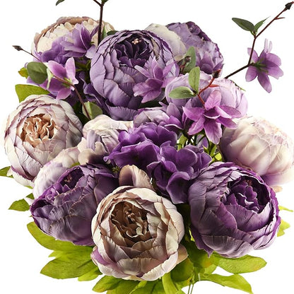 FiveSeasonStuff Vintage Artificial Peonies Silk Peony Flowers and Hydrangeas for Wedding Bridal Home Décor – Beautiful Floral Centerpiece Arrangement Decoration with 2 Bouquets (Mixed Mauve Purple)