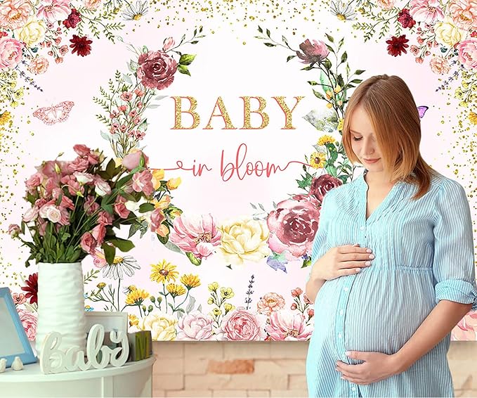 InMemory Baby in Bloom Backdrop Wildflower Baby Shower Decorations for Girl,Spring Wildflowers Baby in Bloom Baby Shower Banner Background Wild Floral Baby Girls Party Supplies Photobooth Props 8x6ft