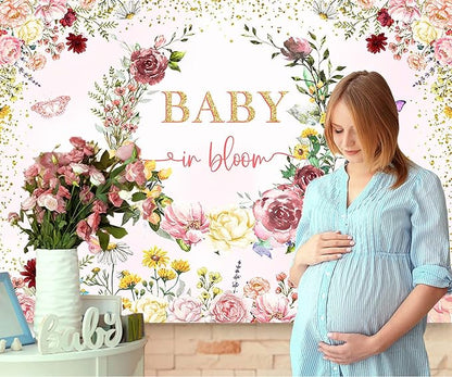 InMemory Baby in Bloom Backdrop Wildflower Baby Shower Decorations for Girl,Pink Wildflowers Baby in Bloom Baby Shower Banner Background Wild Floral BabyShower Party Supplies Photo Shoot Props 10x7ft
