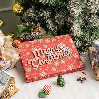 RUSPEPA Christmas Wrapping Paper, Kraft Paper - Dove, Snowflake, Flower, and House - 4 Rolls - 30 inches x 10 feet per Roll