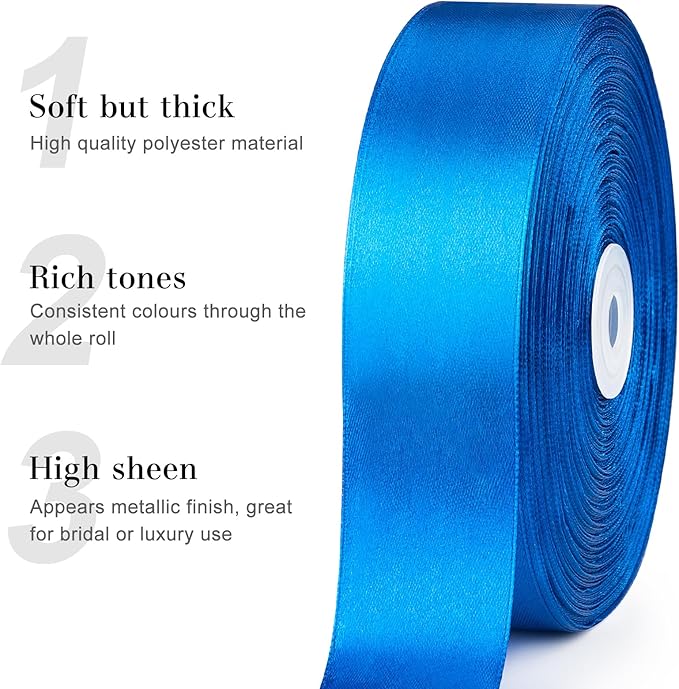 1-1/2 Inches 100 Yards Blue Satin Ribbon, Solid Fabric Ribbon Roll for Flower Bouquets, Gift Wrapping, Wedding, Handmade Crafts