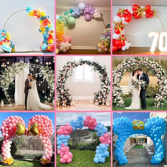 Balloon Arch Stand Kit, 8.2ft (2.5m) Metal Round Backdrop Stand Frame Set: Half Circle Gold Balloon Arch for Birthday Party Baby Shower Wedding Graduation Decoration (Golden)