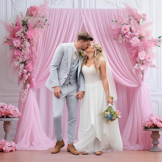 10x10ft Baby Pink Tulle Backdrop Curtain for Parites, Sheer Backdrop Curtains for Wedding Baby Shower Birthday Party Photo Shoot Decorations