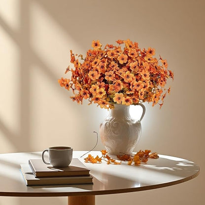 Artificial Fall Flowers Fake mums for Outdoors - UV Resistant & Fade-Resistant Fake Flowers, 24 Bundles Orange Yellow Waterproof Faux Flowers for Garden, Yard, Patio, Wedding & Fall Decor