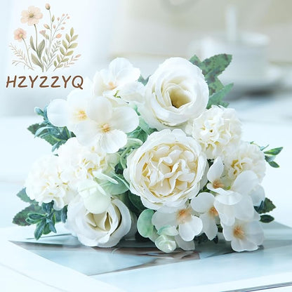 8 Pack Artificial Peony Flowers, Silk Peonies Flowers Fake Peonies Artificial Flowers Peonies Hydrangea Bouquet for Centerpiece Table Wedding Party Home Decor (8, White)