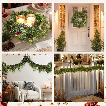 1PC 9FT Artificial Norfolk Pine Garlands, Real Touch Winter Christmas Garland, Green Artificial Greenery Garland for Table, Mantle, Wall, Indoor, Outdoor Christmas Decorations (1, 9FT)