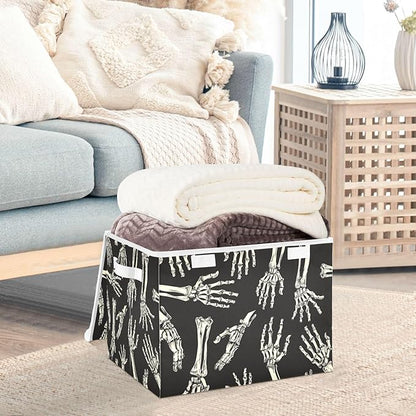Halloween Baskets Collapsible Storage Bins with Lids, Skeleton Hands Halloween Storage Boxes Clothes Baskets for Organizing