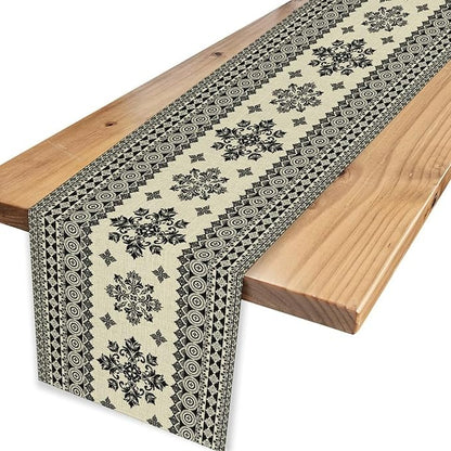 Black Paisley Table Runner, Vintage Damask Antique Floral Flower Retro Boho Swirled Print Table Center Decor for Family Kitchen Table Decorations Indoor Outdoor 13x72 inch