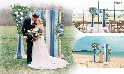 Ting's time Artificial Wedding Arch Flowers Kit (Set of 5)-2Pcs Floral Swag Arrangement 3Pcs Fabric Drap for Wedding Ceremony Reception Backdrop Decoration Blue