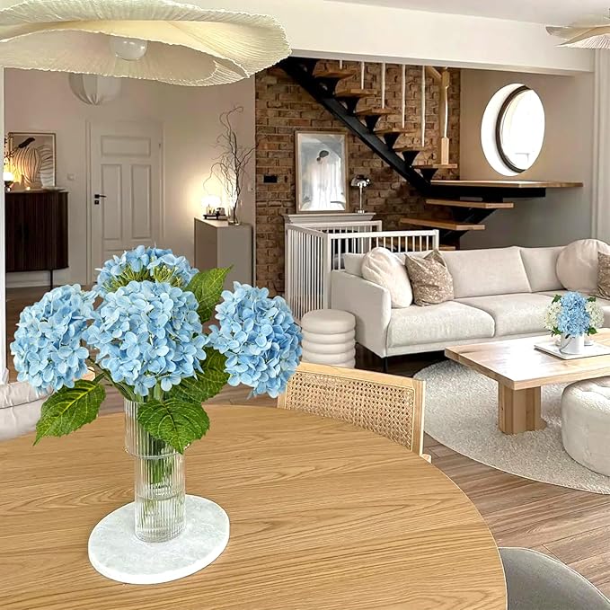 4Pcs Hydrangea Artificial Flowers, 20" Lifelike Latex Silk Real Touch Faux Hydrangea Flowers, Artificial Hydrangeas Bouquet for Wedding Centerpieces Tables Party Home (Sky Blue)