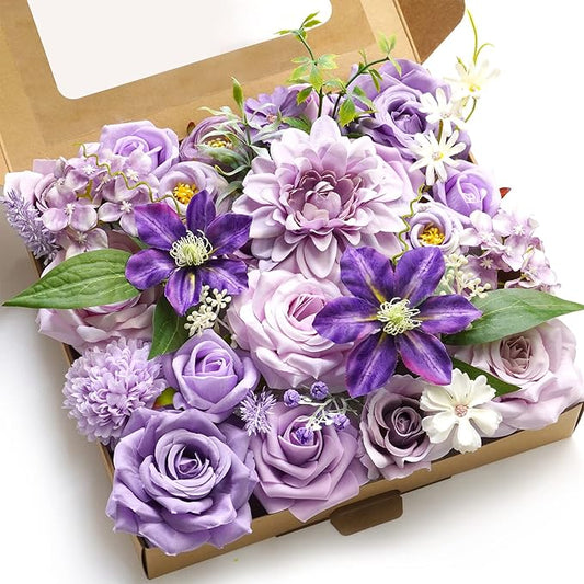 Purple Artificial Flowers Combo Box Wedding Decor,Fake Flowers,Flowers for Decoration,Silk Flowers for Home Decor Indoor,Cake Flowers,Faux Flowers for Crafts