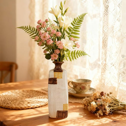 Ceramic Flower Vase Home Decor-8" Tall Vase for Centerpieces,Large Decorative Terracotta Vases, Farmhouse Rustic Pottery Vase for Home Decor Living Room, Table,Shelf or Mantel(Square)