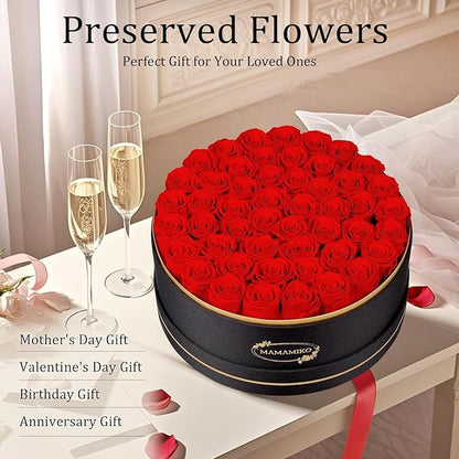 50 Preserved Roses in a Gift Box for Her - Forever Flowers for Delivery, Eternal Rose Mothers Gifts for Mom, Wife Anniversary Birthday Gifts for Women, Red