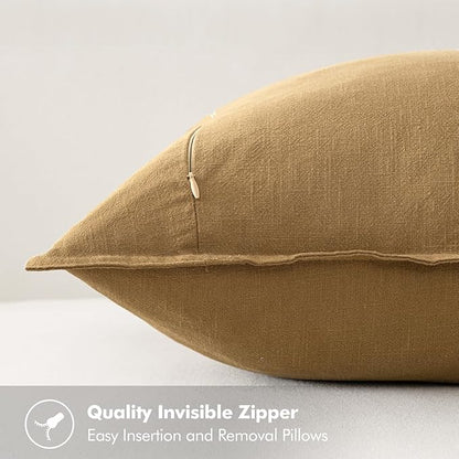 MIULEE Decorative Linen Euro Sham Pillow Covers 24x24 Mustard Yellow Boho Farmhouse Neutral Couch Throw Pillows for Bed Pack of 2 Accent Modern Pillowcase Summer Sofa Livingroom Home Decor