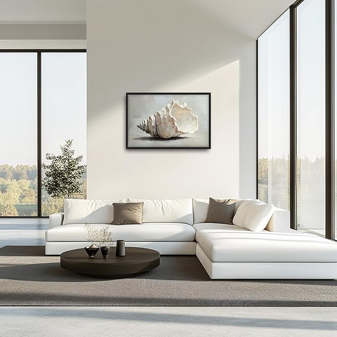Seashell Large Decor Wall Art Framed Pictures for Living Room, Ocean Seashell Oversized Canvas Print Painting Modern Extra Large Framed Artwork for Bedroom Office Home Decor 36"x24"