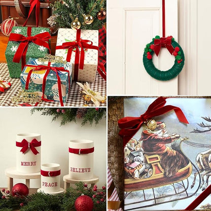 Red Velvet Ribbon 1 inch x 10 Yards for Christmas Tree, Gift Wrapping, Wreath Decorations, Flower Bouquet, Bow Making, Crafts