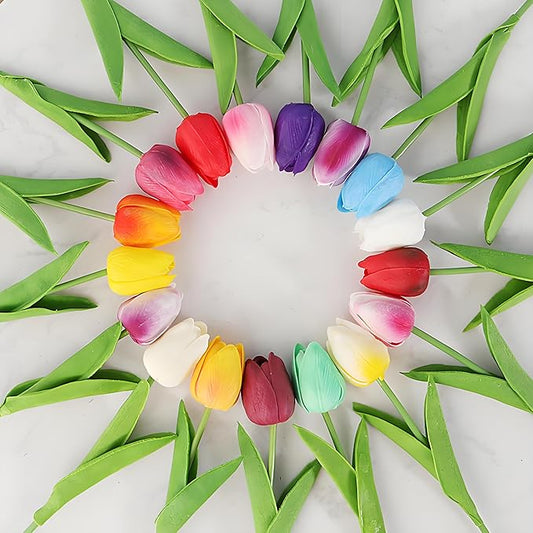Pink 10 Pcs Artificial Tulip Silk Fake Flowers 13" for Home Office Wedding Decor Arrangement Bouquet Faux Flowers for Decoration