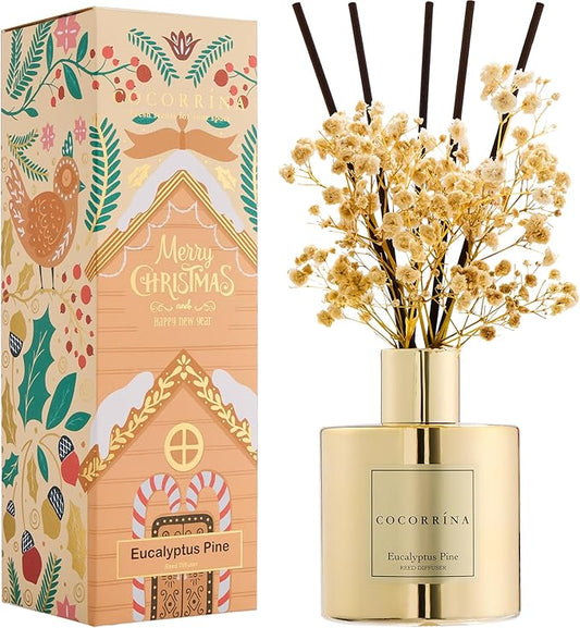 COCORRÍNA Reed Diffuser - Eucalyptus Pine Diffuser with 8 Sticks Home Fragrance Christmas Reed Diffuser for Bathroom Shelf Decor Home Decor