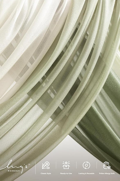 Ling's moment Wedding Arch Flowers with Drapes Kit-Pack of 5, 2pcs Flower Arrangements 3pcs Sheer Hanging Drapes White Ceremony Arbor Backdrop Artificial Rose Floral Decorations, White Green