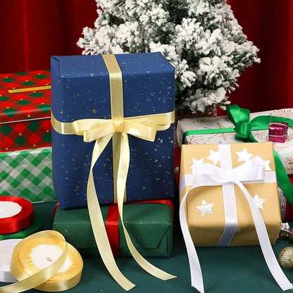 DECYOOL 4 Rolls 100 Yards Christmas Satin Ribbons 15mm Wide Holiday Craft Ribbons for Gift Wrapping and Xmas Decoration, Red & Green & Gold & White