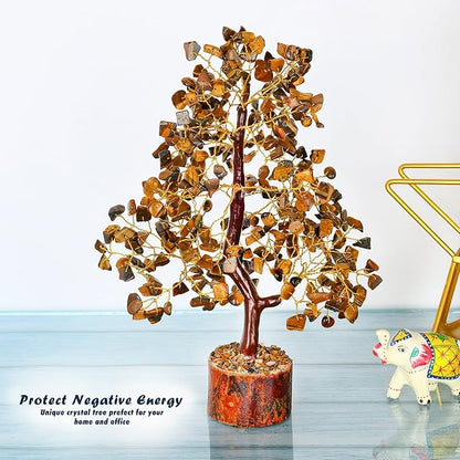 YATHABI Tiger Eye Crystal - Gem Tree - Stone Bonsai Tree - Good Luck Money Tree - Chakra Stone - Spiritual Tree - Crystal Tree for Life Decor - Crystal Gift - Crystal Energy