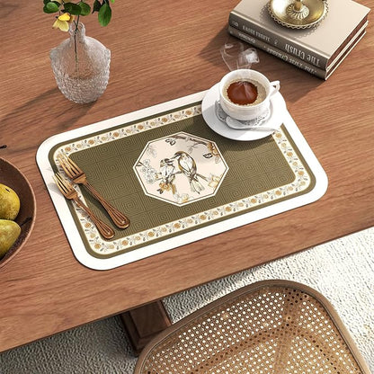 ISAENNE PVC Placemats Set of 6,Rectangular Flower and Bird Print Placemats, Waterproof and Heat-Resistant Place Mats,Decoration for Kitchen, Dining, Parties, Holiday,12"*17"