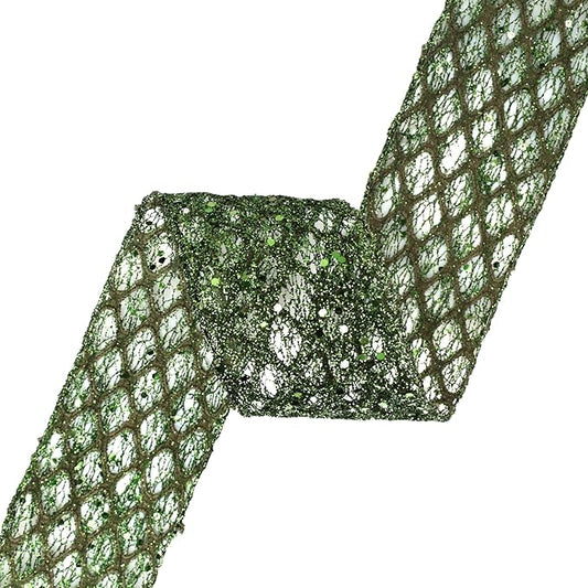 VATIN 2-1/2" Moss Green Christmas Ribbon, Green Glitter Mesh Diamond Web Sequin Dots Wired Christmas Ribbon for Gift Wrapping Bow Making Wreath Supply-10 Yards