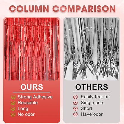 3 Pack 3.3 x 8.2 ft Laser Red Foil Fringe Backdrop Curtains, Tinsel Streamers Birthday Party Decorations, Fringe Backdrop for Graduation, Baby Shower, Gender Reveal, Disco Party