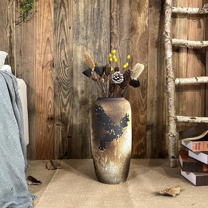 Rustic Ceramic Tall Floor Vase,15.7 Inch Black Large Pottery Farmhouse Decor Floor Vase for Living Room Entryway Table Centerpiece Decor,Vintage Terracotta Vases,Wedding Gift